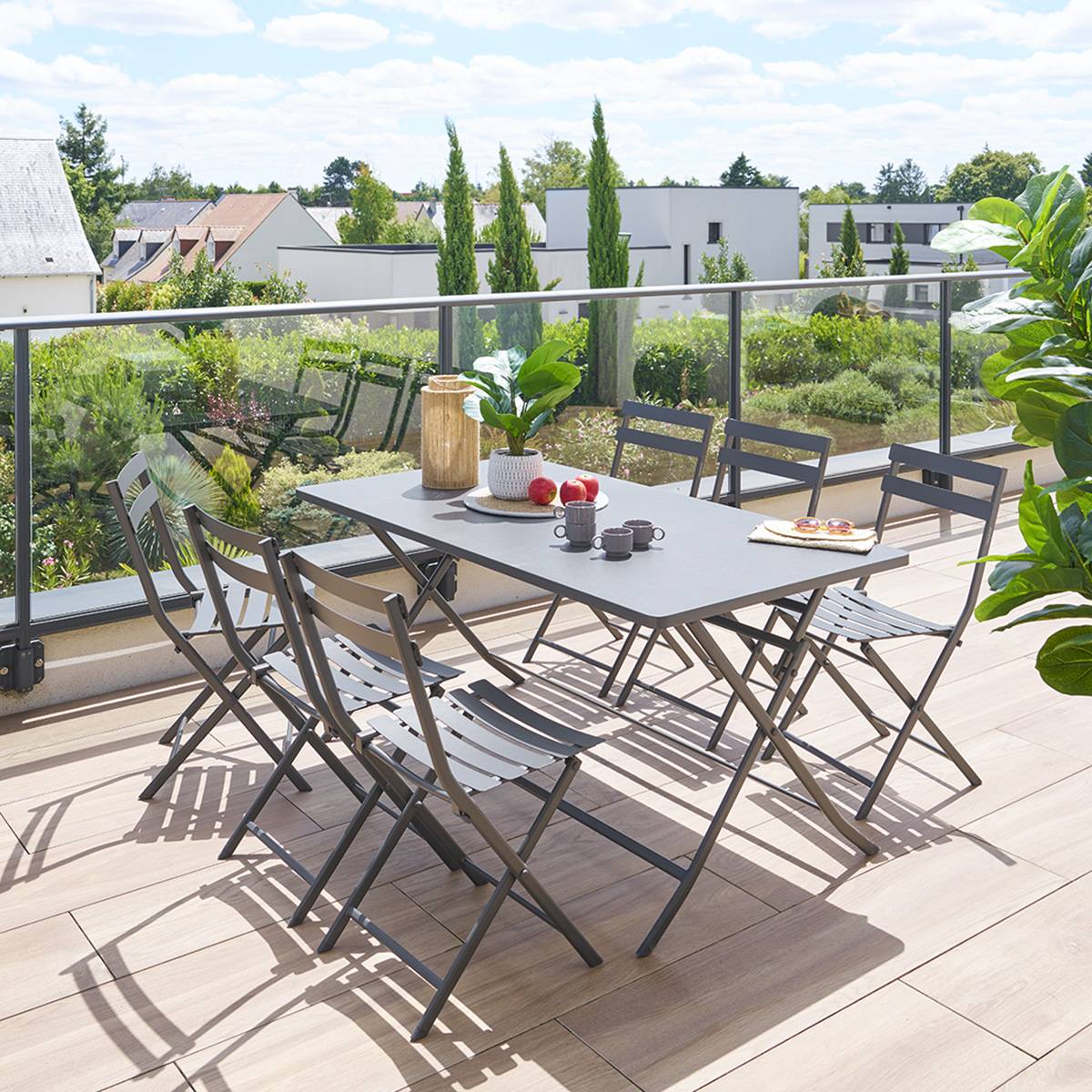 Rectangular folding garden table GREENSBORO Graphite 6 seats - Epoxy treated steel, Reinforced anti-rust treatment Graphite