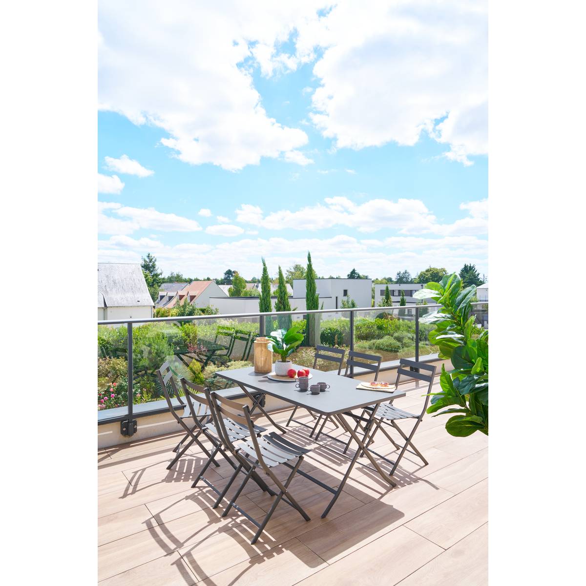 Rectangular folding garden table GREENSBORO Graphite 6 seats - Epoxy treated steel, Reinforced anti-rust treatment Graphite