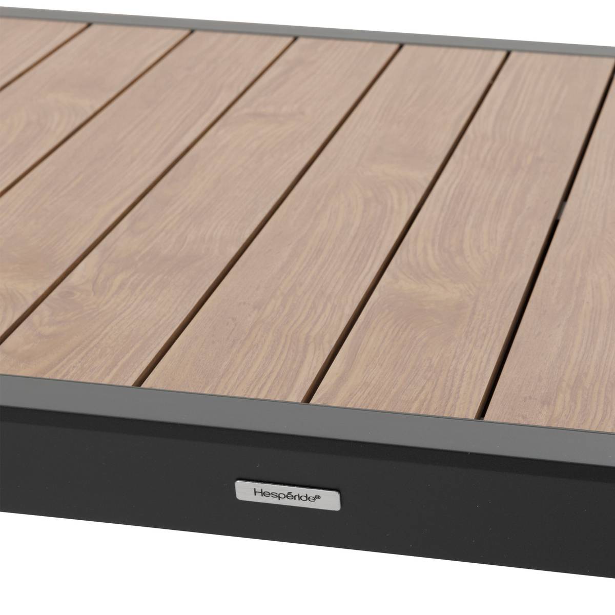 Sliding extendable garden table ÉVASION Wood effect Honey / Graphite 10 seats - Epoxy-treated aluminum, wood-effect aluminum slats Wood Effect Honey / Graphite