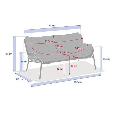 Garden sofa MELOANE Beige 2 seats - Epoxy-coated steel, Polyester