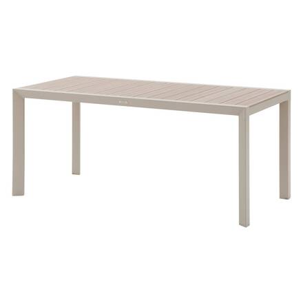 Garden table ÉVASION Wood effect Linen / Clay 6 seats - Epoxy-treated aluminum, wood-effect aluminum slats