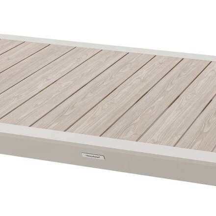 Garden table ÉVASION Wood effect linen / Clay 8 seats - Epoxy-treated aluminum, wood-effect aluminum slats