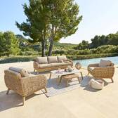 Garden lounge set MANISSA Honey 5 seats - Epoxy-treated aluminum, Synthetic wicker, Recycled polyester Beige / Honey