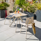 Square garden table TERZANO Vanilla & Clay 2-seater - Epoxy-treated aluminum Vanilla / Clay
