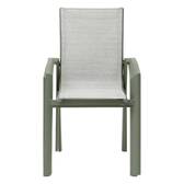Stackable garden chair with arms AXANT Olive green / Laurel green Epoxy-treated aluminum, Texaline Olive Green / Laurel Green