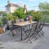 Garden table ÉVASION Wood effect Honey / Graphite 6 seats - Epoxy-treated aluminum, wood-effect aluminum slats Wood Effect Honey / Graphite