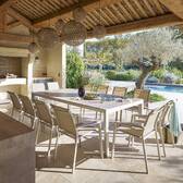Garden table ÉVASION Wood effect linen / Clay 12 seats - Epoxy-treated aluminum, Wood-effect aluminum slats Wood Effect Linen / Clay