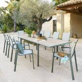 Garden table DILORS Wood effect linen / Laurel green 10 seats - Epoxy-coated aluminum Wood Effect Linen / Laurel Green