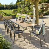 Sliding extendable garden table ÉVASION Wood effect Honey / Graphite 10 seats - Epoxy-treated aluminum, wood-effect aluminum slats Wood Effect Honey / Graphite