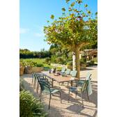 Sliding extendable garden table ÉVASION Wood effect Honey / Graphite 10 seats - Epoxy-treated aluminum, wood-effect aluminum slats Wood Effect Honey / Graphite