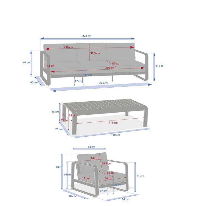Garden lounge set DOMILLY Coffee 5 seats - Epoxy-treated aluminum, Olefin Coffee
