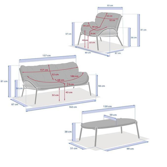 Garden lounge set MELOANE Beige 5 seats - Epoxy-coated steel, Polyester Beige
