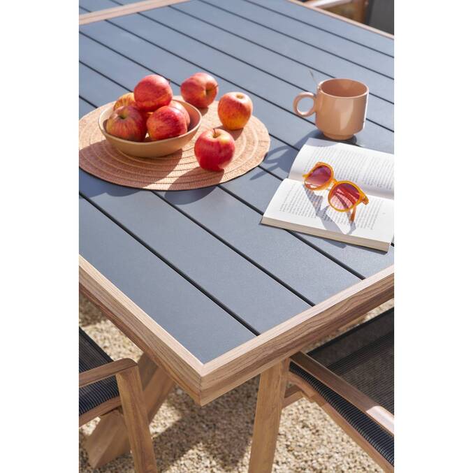 Extendable garden table AXIOME Graphite / Honey 12 seats - Epoxy-coated aluminum Graphite / Honey