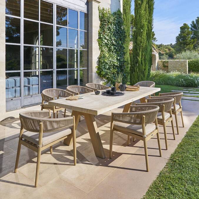 Rectangular garden table VENIZIA Travertine effect / Acacia 8 seats - FSC® certified Acacia Travertine Effect / Acacia