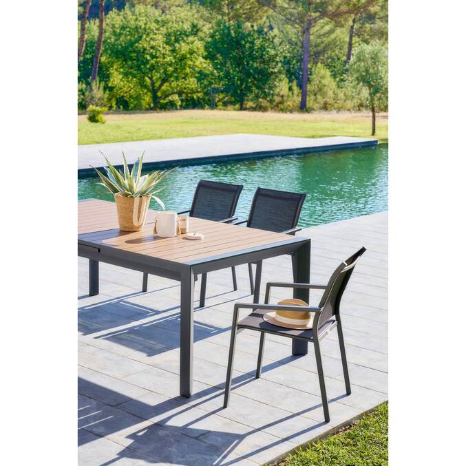 Garden table ÉVASION Wood effect Honey / Graphite 10 seats - Epoxy-coated aluminum Wood Effect Honey / Graphite