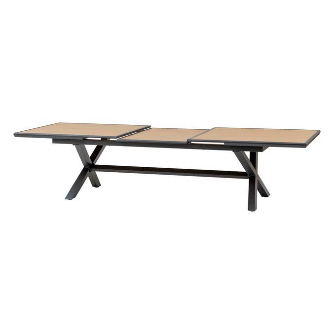 Extendable garden table AXIOME Wood Effect Walnut / Graphite 12 seats - Epoxy-coated aluminum Walnut wood effect / Graphite
