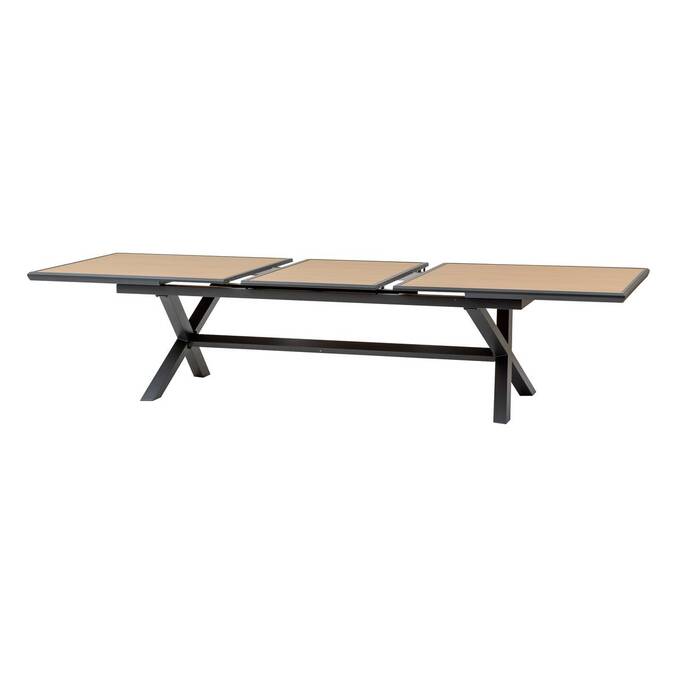 Extendable garden table AXIOME Wood Effect Walnut / Graphite 12 seats - Epoxy-coated aluminum Walnut wood effect / Graphite