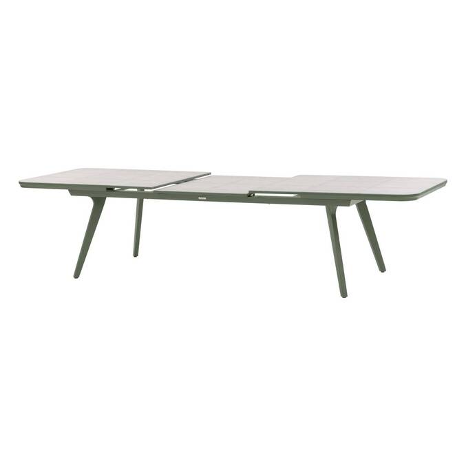 Extendable garden table PULPY Laurel green / Granite Grey 12 seats - Epoxy-treated aluminum, Ceramic-coated glass Laurel Green / Granite Grey