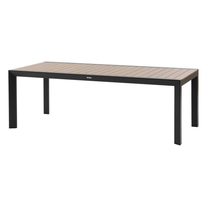 Garden table ÉVASION Wood effect honey / Graphite 8 seats - Epoxy-treated aluminum, wood-effect aluminum slats Wood Effect Honey / Graphite