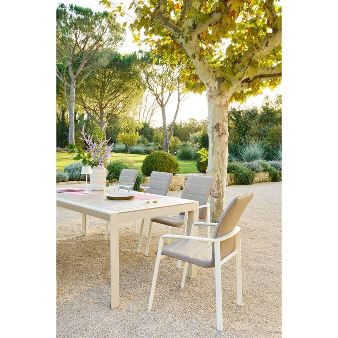 Garden table ÉVASION Wood effect linen / Clay 8 seats - Epoxy-treated aluminum, wood-effect aluminum slats Wood Effect Linen / Clay
