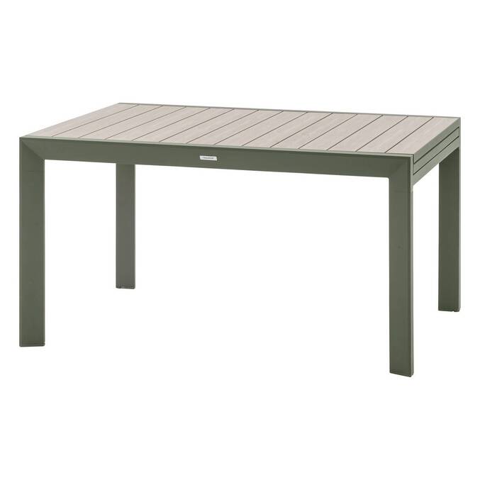 Sliding extendable garden table ÉVASION Wood effect Linen / Laurel green 10 seats - Epoxy-treated aluminum, wood-effect aluminum slats Wood Effect Linen / Laurel Green