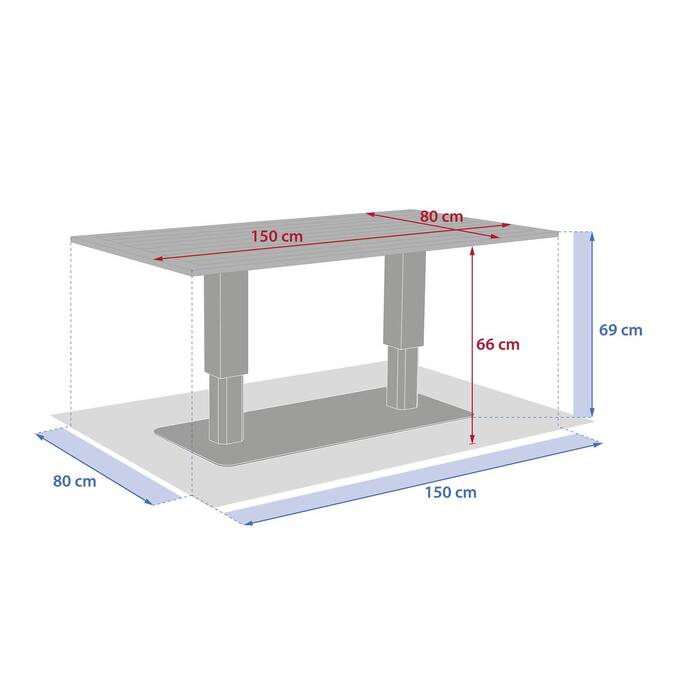 Rectangular Lift-Top Garden table SALIMIA Graphite 150 x 80 x 69 cm - Epoxy-coated aluminum Graphite