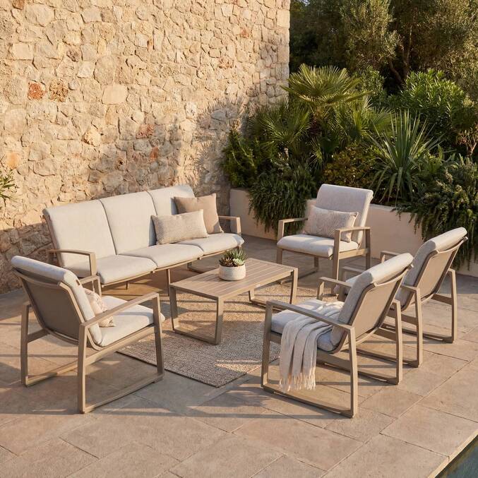 Garden lounge set BOREANE Hazelnut / Coffee 5 seats - Epoxy-treated aluminum, Texaline, Polyester Hazelnut / Coffee