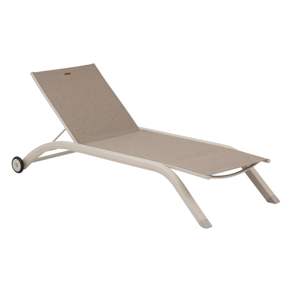 Sun lounger JIMANI Badianne / Clay 2 wheels - Epoxy-coated aluminum, Texaline Star Anise / Clay