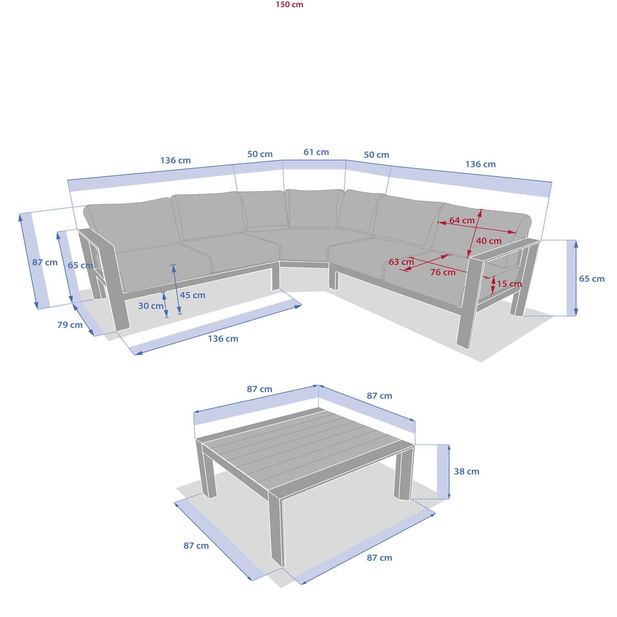 Garden corner sofa ÉVASION Graphite / Honey 5 seats - Epoxy-treated aluminum, Olefin Graphite / Honey