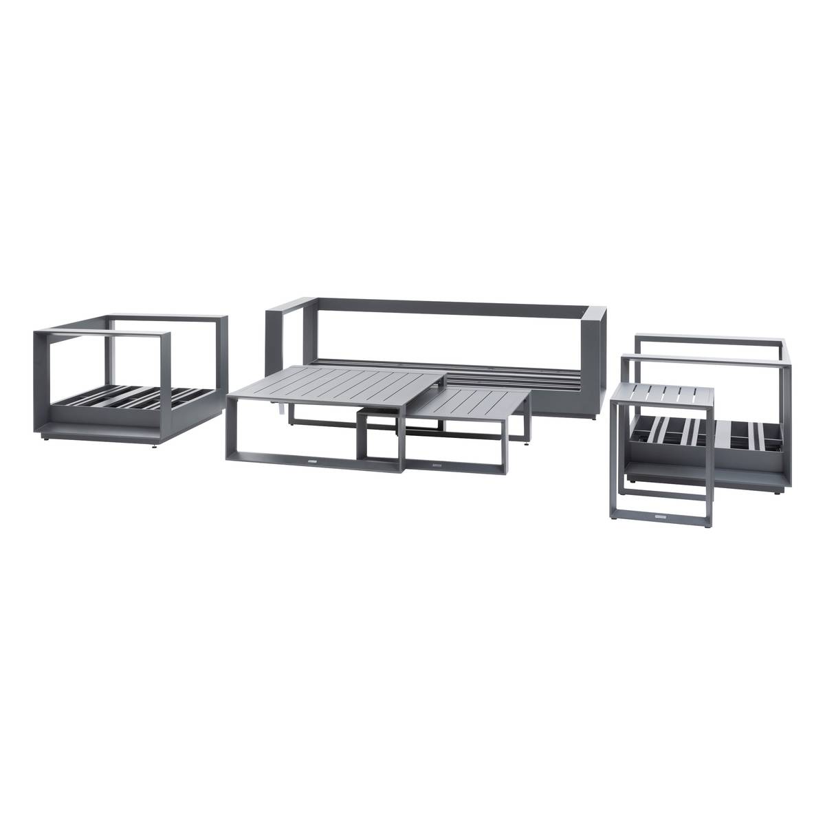 Rotating garden lounge set ALLURE Graphite 5 seats - Epoxy-treated aluminum, Polyester Grey / Graphite