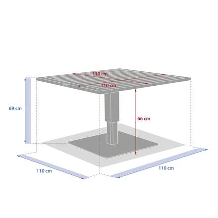 Square lift-up garden table SALIMIA Oat 110 x 110 x 69 cm - Epoxy-coated aluminum