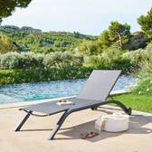 Sun lounger JIMANI Anthracite / Graphite 2 wheels - Epoxy-coated aluminum, Texaline Anthracite / Graphite