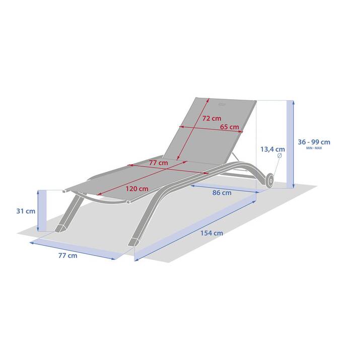 Sun lounger JIMANI Badianne / Clay 2 wheels - Epoxy-coated aluminum, Texaline3821