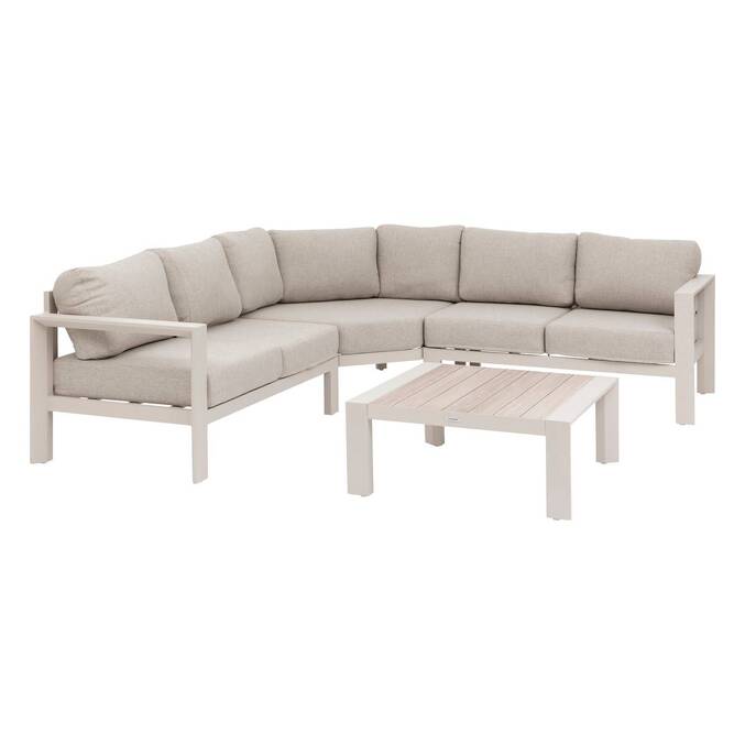 Garden corner sofa ÉVASION Clay / Linen 5 seats - Epoxy-treated aluminum, Olefin Clay / Linen