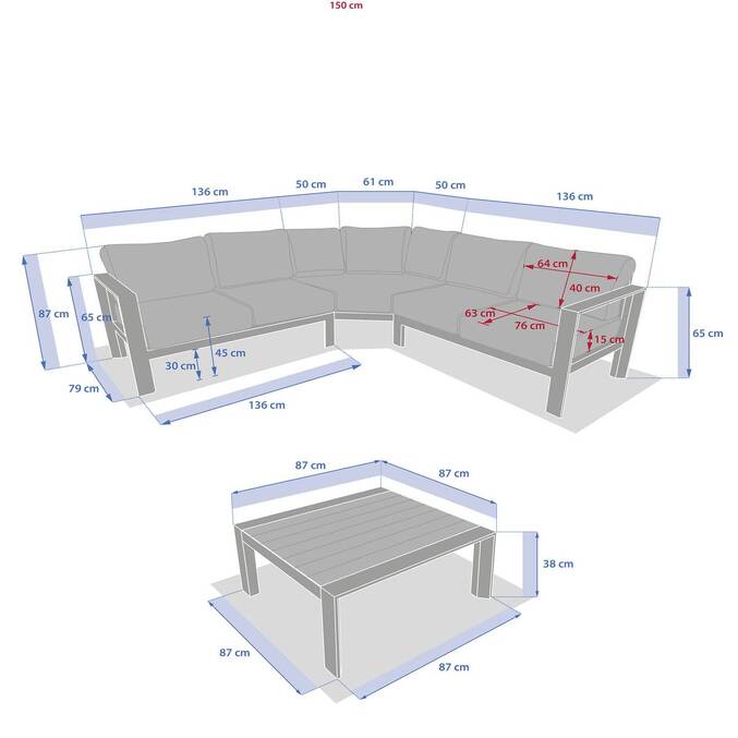 Garden corner sofa ÉVASION Graphite / Honey 5 seats - Epoxy-treated aluminum, Olefin Graphite / Honey