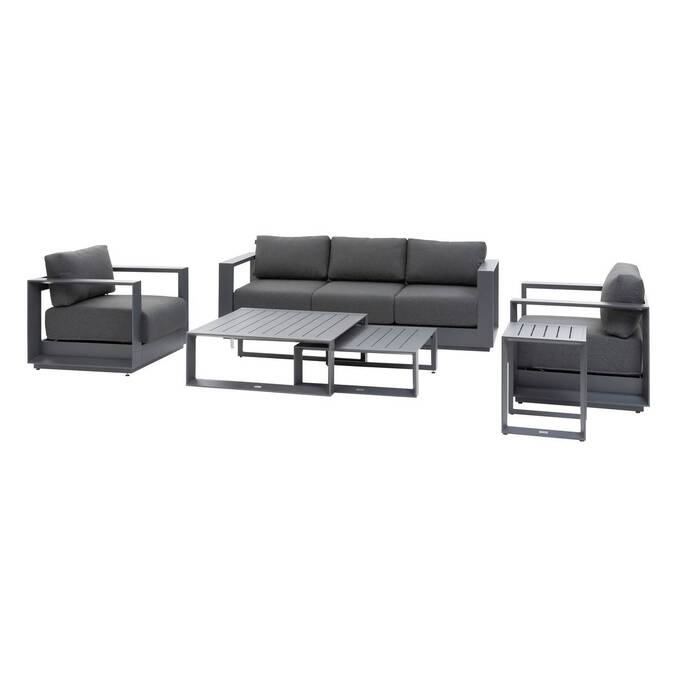Rotating garden lounge set ALLURE Graphite 5 seats - Epoxy-treated aluminum, Polyester Grey / Graphite