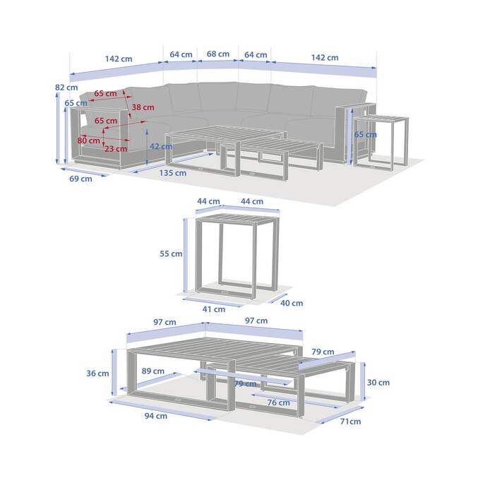 Garden corner sofa ALLURE Graphite 5 seats - Epoxy-treated aluminum, Polyester Grey / Graphite