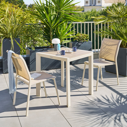 Garden table set ÉVASION Linen & Clay and 2 stackable chairs ESSENTIA 10-seater - Epoxy treated aluminum, ECP