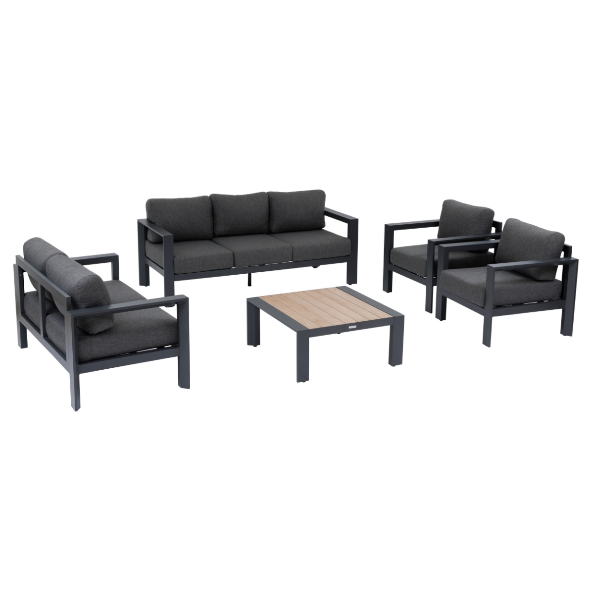 Garden set ÉVASION Graphite & Honey 7-seater - Epoxy-treated aluminum, Oléfine Graphite / Honey