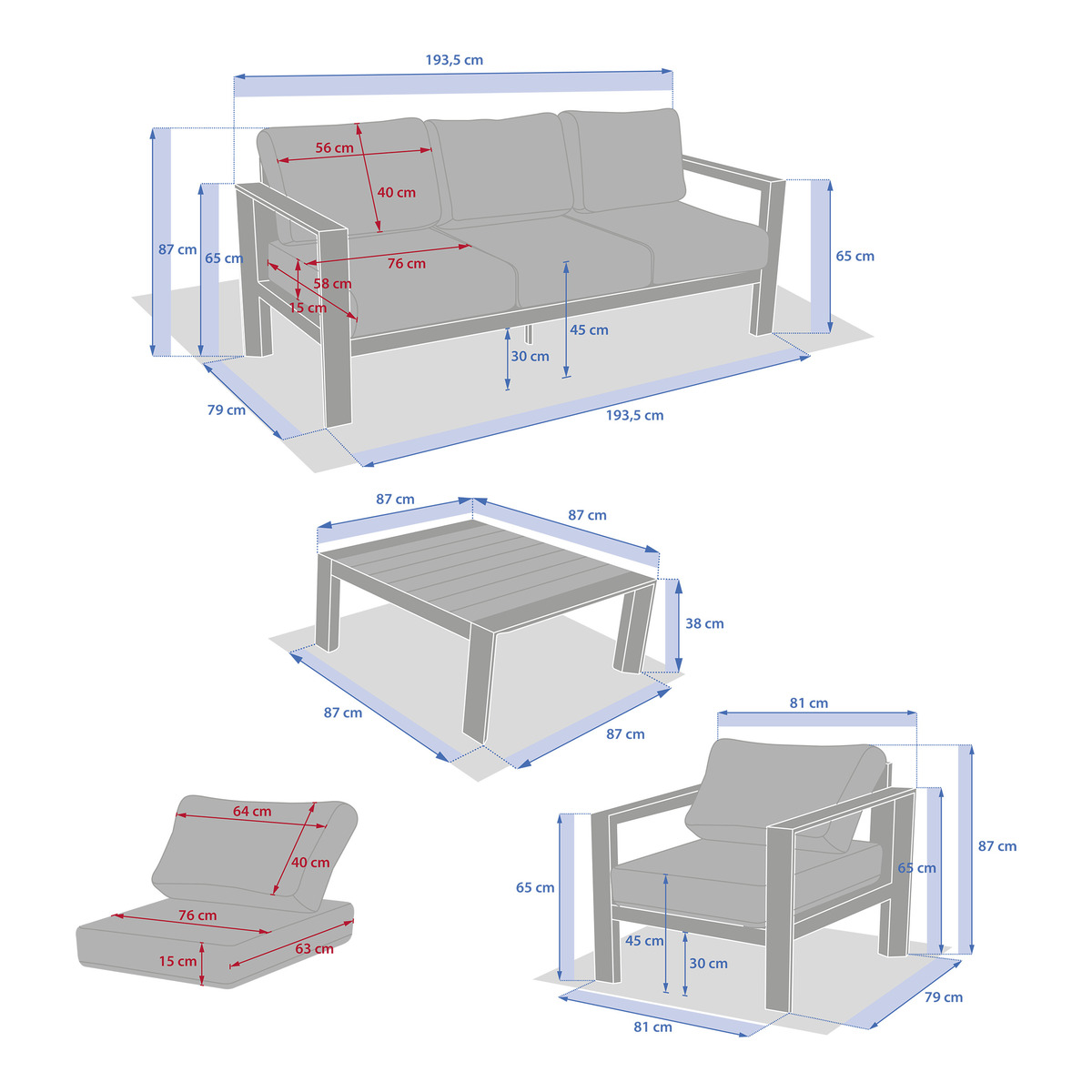 Garden set ÉVASION Graphite & Honey 7-seater - Epoxy-treated aluminum, Oléfine Graphite / Honey