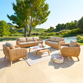 Garden set MANISSA Honey 7-seater - Epoxy-treated aluminum, Woven resin Honey