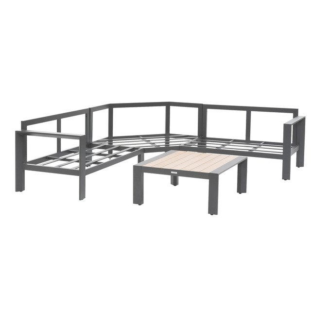 Corner garden set Graphite & Honey 6 seater - Epoxy-treated aluminium, Oléfine Graphite / Honey
