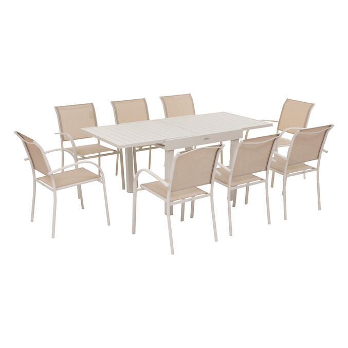 Extendable garden table + 8 stackable armchairs PIAZZA Clay 1 extendable garden table + 8 stackable armchairs Clay