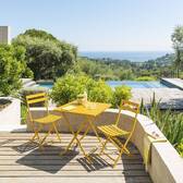Folding square garden table set + 2 chairs GREENSBORO Mustard yellow 2 seats - Epoxy-coated steel, Reinforced anti-rust treatment Mustard yellow