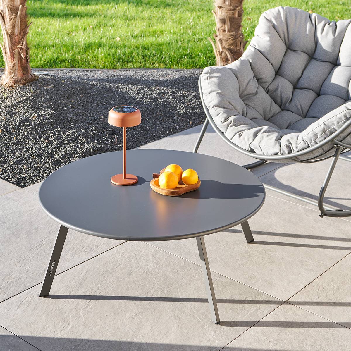 Round garden side table SAONA Graphite D.90 cm - Epoxy-treated steel, Reinforced anti-rust treatment Graphite