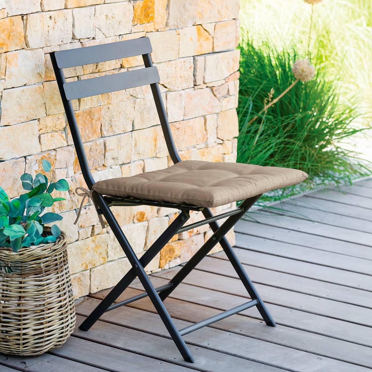 Chair cushion KORAÏ Coffee 40 x 40 cm - Polyester Coffee