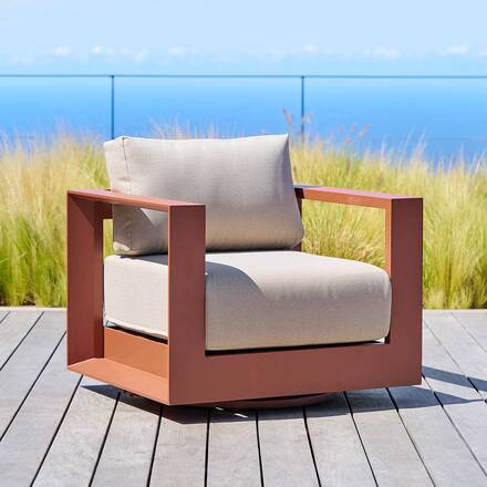 Swivel garden armchair ALLURE Beige / Mahogany
