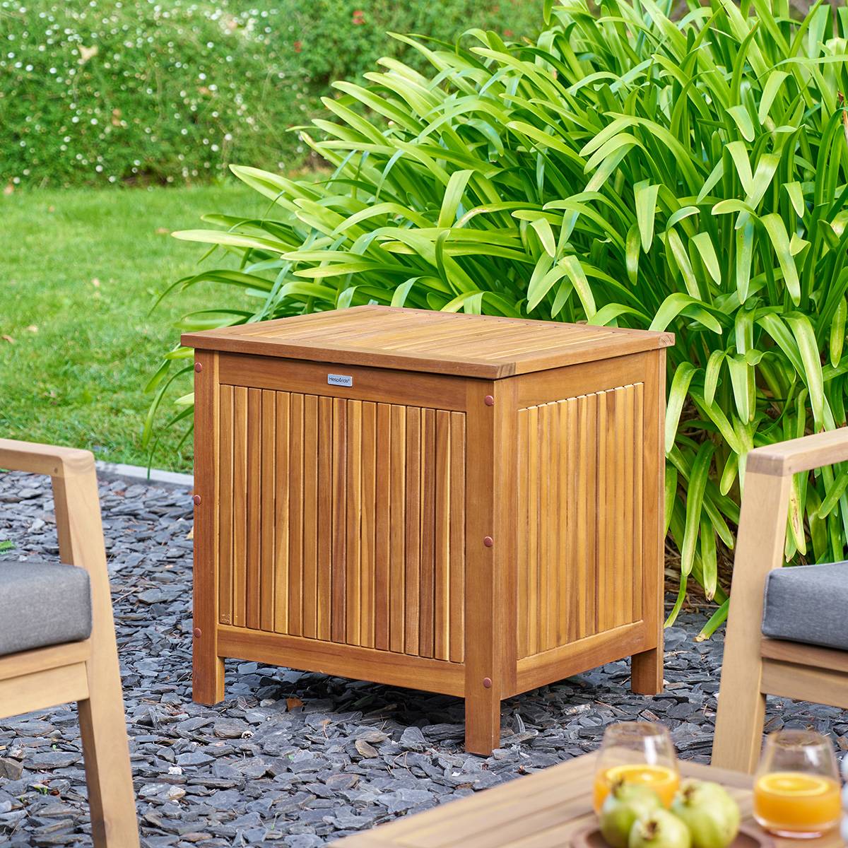 Storage chest Beige 100L - Steel, FSC® certified Acacia Acacia