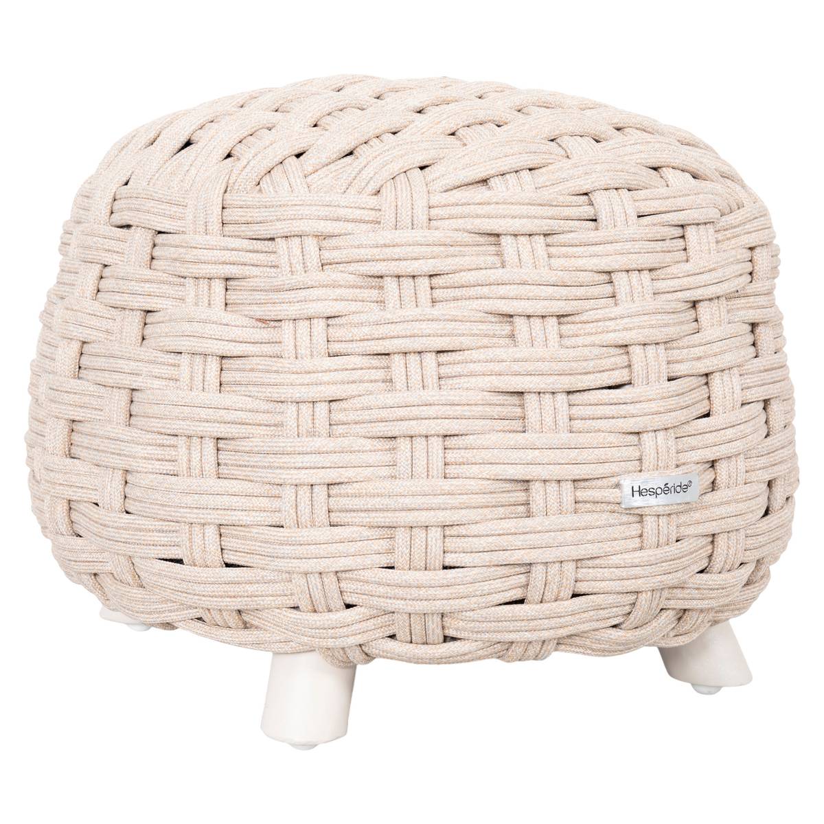 Round garden ottoman OBBAE Linen beige 48.5 x 48.5 x 38 cm - Epoxy-treated aluminum, Polyester, Textilene Beige lin