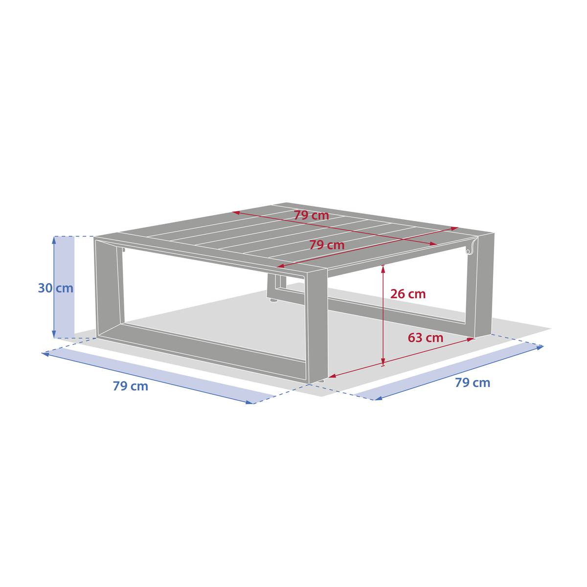 Square garden coffee table ALLURE Linen / Mahogany 79 x 79 x 30 cm - Epoxy-coated aluminum Linen / Mahogany Brown